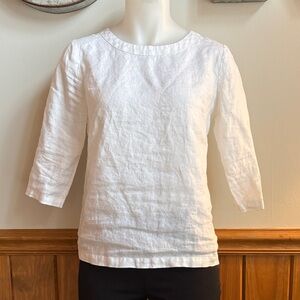 Hannah White 3/4 Sleeve Linen Blouse